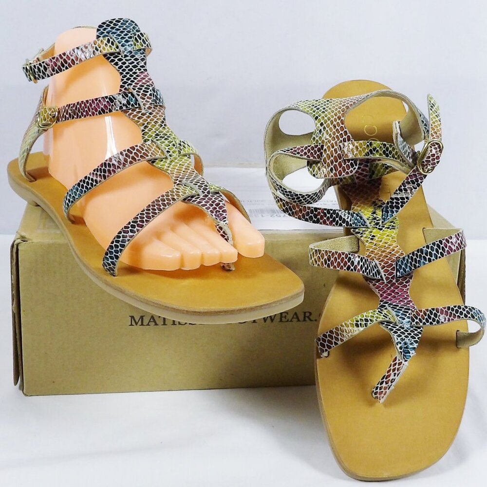 Coconuts by Matisse Stardust Multi Color Snake Print Low Gladiator Sandals NIB - Picture 2 of 13